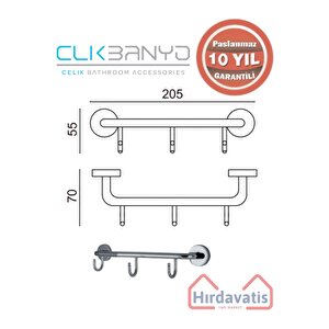 Paslanmaz Pirinç Eser 3’lü Askılık