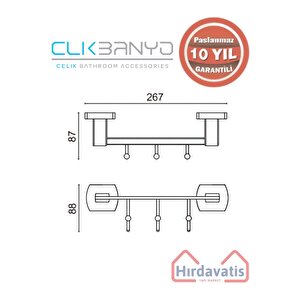 Paslanmaz Pirinç Milano 3’lü Askılık Krom