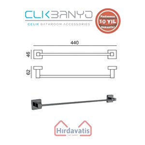 Paslanmaz Pirinç Tamay Uzun Havluluk 50cm Mat Siyah
