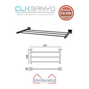 Paslanmaz Pirinç Tamay Havluluk Düz 50cm Mat Siyah