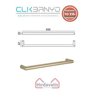 Paslanmaz Pirinç Flora Küvet Kolu Rozetsiz 60cm Altın Sarı Gold