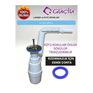Taslı Körüklü Sifon Ø32 65 Mm 304 Kalite Paslanmaz Süzgeçli Lavabo Evye Sifonu