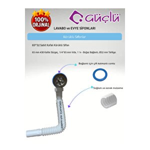 Taslı Körüklü Sifon Ø32 65 Mm 304 Kalite Paslanmaz Süzgeçli Lavabo Evye Sifonu