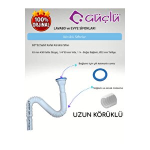 65*32 Sabit Kafalı Uzun Körüklü Lavabo Ve Evye Sifonu Meram Q32 430 Kalite