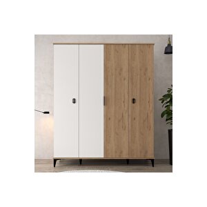 6403 Neva 4 Kapılı 200 Cm Gizli Çekmeceli Gardırop , Elbise Dolabı , Genç Odası Beyaz - Sepet Beyaz-Sepet