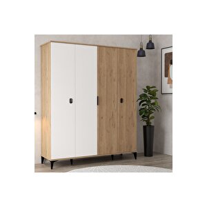 6403 Neva 4 Kapılı 200 Cm Gizli Çekmeceli Gardırop , Elbise Dolabı , Genç Odası Beyaz - Sepet Beyaz-Sepet