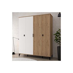 6403 Neva 4 Kapılı 200 Cm Gizli Çekmeceli Gardırop , Elbise Dolabı , Genç Odası Beyaz - Sepet