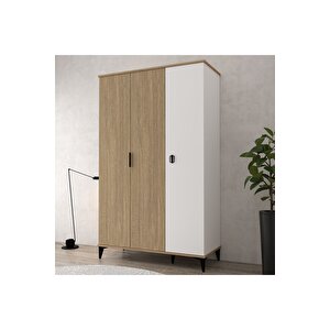 6304 Neva 3 Kapılı 200 Cm Gizli Çekmeceli Gardırop , Elbise Dolabı , Genç Odası Yunus - Beyaz Yunus-Beyaz-Sepet