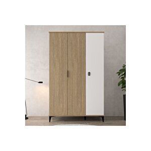 6304 Neva 3 Kapılı 200 Cm Gizli Çekmeceli Gardırop , Elbise Dolabı , Genç Odası Yunus - Beyaz Yunus-Beyaz-Sepet