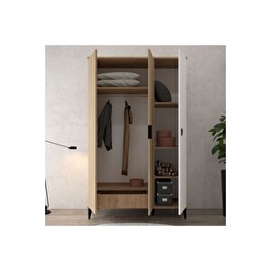 6304 Neva 3 Kapılı 200 Cm Gizli Çekmeceli Gardırop , Elbise Dolabı , Genç Odası Yunus - Beyaz Yunus-Beyaz-Sepet