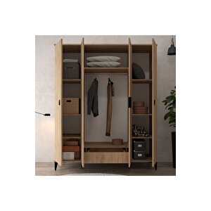 6401 Neva 4 Kapılı 200 Cm Gizli Çekmeceli Gardırop , Elbise Dolabı , Genç Odası Sepet Sepet