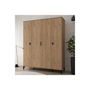 6401 Neva 4 Kapılı 200 Cm Gizli Çekmeceli Gardırop , Elbise Dolabı , Genç Odası Sepet