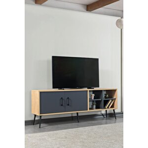 3609 Şile Metal Ayaklı Metal Kulplu 160 Cm Tv Ünitesi Antrasit - Safir Antrasit-Safirmeşe