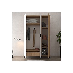 6303 Neva 3 Kapılı 200 Cm Gizli Çekmeceli Gardırop , Elbise Dolabı , Genç Odası Beyaz Sepet Beyaz-Sepet