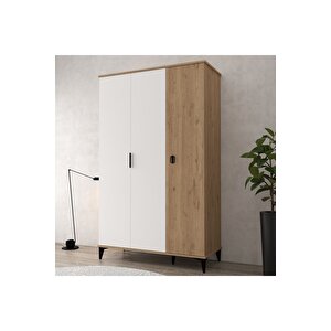 6303 Neva 3 Kapılı 200 Cm Gizli Çekmeceli Gardırop , Elbise Dolabı , Genç Odası Beyaz Sepet