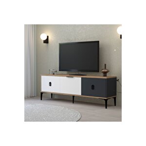 Neva Tv Ünitesi 150 Cm Kapaklı Sepet - Beyaz - Antrasit Tv Sehpası Sepet-Beyaz-Antrasit
