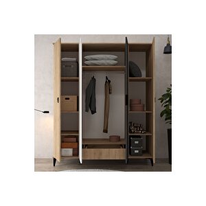 6402 Neva 4 Kapılı 200 Cm Gizli Çekmeceli Gardırop , Elbise Dolabı , Genç Odası Antrasit - Beyaz Antrasit-Beyaz-Sepet