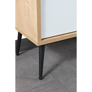 3111 Şile Metal Ayaklı Metal Kulplu 100 Cm Tv Ünitesi - Beyaz Safir