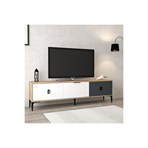 3801 Neva Tv Ünitesi 180 Cm 3 Kapaklı Sepet - Antrasit - Beyaz Tv Sehpası Sepet-Antrasit-Beyaz