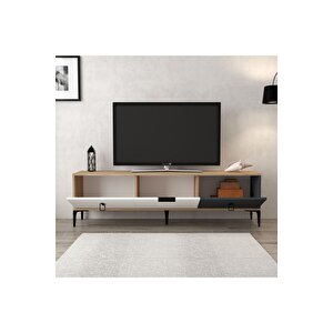 3801 Neva Tv Ünitesi 180 Cm 3 Kapaklı Sepet - Antrasit - Beyaz Tv Sehpası