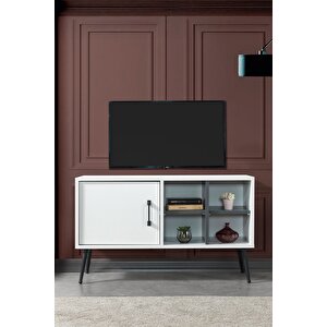 3112 Şile Metal Ayaklı Metal Kulplu Tv Ünitesi 100 Cm - Beyaz Beyaz