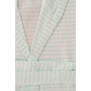 Kapşonlu Unisex Peştemal Plaj Bornozu %100 Pamuklu Seaside Stripe S-yeşil S
