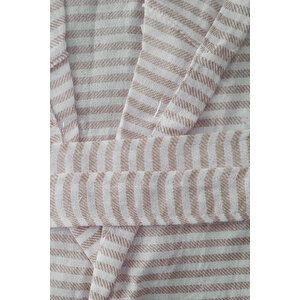 Kapşonlu Unisex Peştemal Plaj Bornozu %100 Pamuklu Seaside Stripe L-kahverengi L