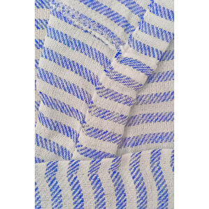 Kapşonlu Unisex Peştemal Plaj Bornozu %100 Pamuklu Seaside Stripe L-mavi L