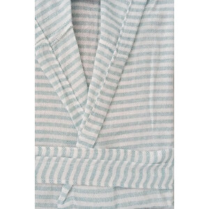 Kapşonlu Unisex Peştemal Plaj Bornozu %100 Pamuklu Seaside Stripe S-turkuaz S