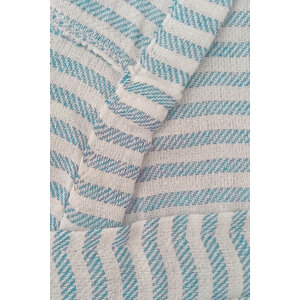 Kapşonlu Unisex Peştemal Plaj Bornozu %100 Pamuklu Seaside Stripe S-turkuaz