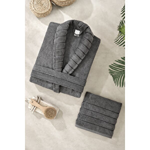 Mira Home Soft Elegance Banyo Tek Kişilik Bornoz Takımı %100 Pamuklu Antrasit-l-xl