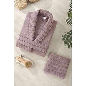 Mira Home Soft Elegance Banyo Tek Kişilik Bornoz Takımı %100 Pamuklu Mürdüm-s-m