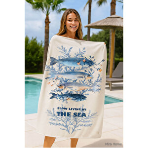 Unisex Baskılı Plaj Deniz Havuz Havlusu %100 Pamuk 70x145 Cm Wonderfull Beyaz Beyaz