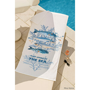 Unisex Baskılı Plaj Deniz Havuz Havlusu %100 Pamuk 70x145 Cm Wonderfull Beyaz Beyaz