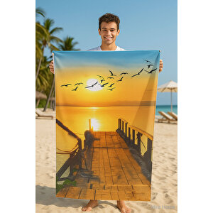Yetişkin Unisex 70x140 Cm Yaz Desenli Plaj ,deniz , Banyo Havlusu Ocean Kahve Kahve