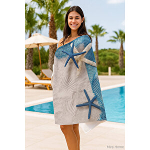 Yetişkin Unisex 70x140 Cm Yaz Desenli Plaj ,deniz , Banyo Havlusu Ocean Krem Krem