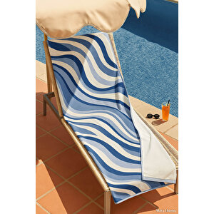 Unisex Baskılı Plaj Deniz Havuz Havlusu %100 Pamuk 70x145 Cm Wonderfull Mavi Mavi