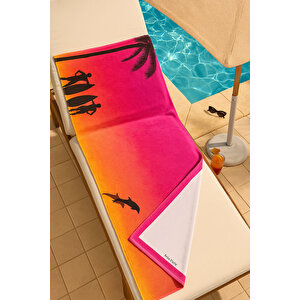 Yetişkin Unisex 70x140 Cm Yaz Desenli Plaj ,deniz , Banyo Havlusu Ocean Fuşya Fuşya