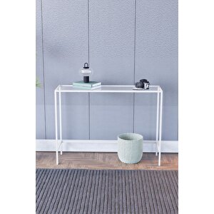 Canvas Metal Dresuar Dekoratif Kahve Köşesi Konsol - Beyaz