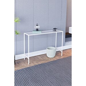 Canvas Metal Dresuar Dekoratif Kahve Köşesi Konsol - Beyaz