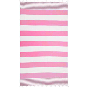 Çizgili Peştemal Plaj Havlusu %100 Pamuk Yıkanmış 100x180 Cm Marenza Pembe