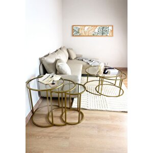 Belarus Orta Sehpa Gold 80cm & Alya Gold Zi̇gon Sehpa Şeffaf Cam