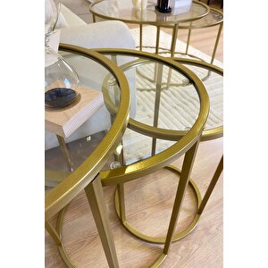 Belarus Orta Sehpa Gold 80cm & Alya Gold Zi̇gon Sehpa Şeffaf Cam