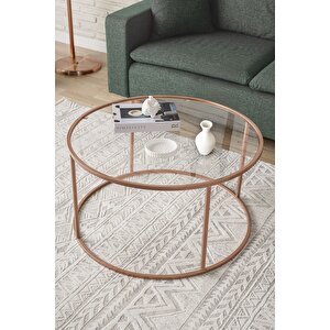 Rose Berlin 80cm - Metal Çerçeveli Cam Yuvarlak Orta Sehpa - Modern Ve Şık Tasarım