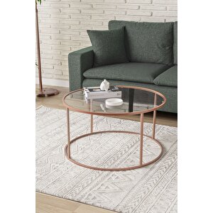 Rose Berlin 80cm - Metal Çerçeveli Cam Yuvarlak Orta Sehpa - Modern Ve Şık Tasarım