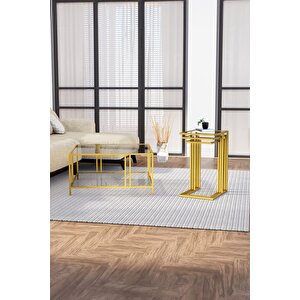 Uranüs Gold Orta Sehpa Füme Cam & İbi̇za Gold Zi̇gon Sehpa Füme Cam