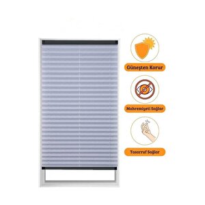 Açık Gri Plise Perde Katlanır Pvc Pencere Ve Cam Balkon Perdesi - Ofis Perdesi - Mutfak Perdesi 75x130 cm