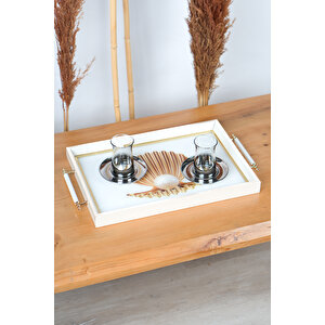 Pearl Nest 6 Kişilik Cam, Çerçeveli Sunum Tepsisi Çay Tepsisi
