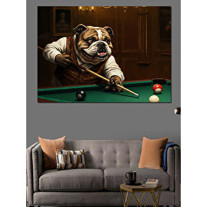 Bilardo Oynayan Bulldog Dekoratif Kanvas - Mdf Ahşap Tablo 50x70 cm