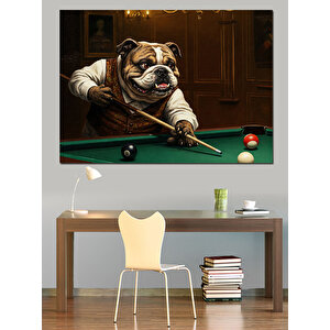Bilardo Oynayan Bulldog Dekoratif Kanvas - Mdf Ahşap Tablo 50x70 cm